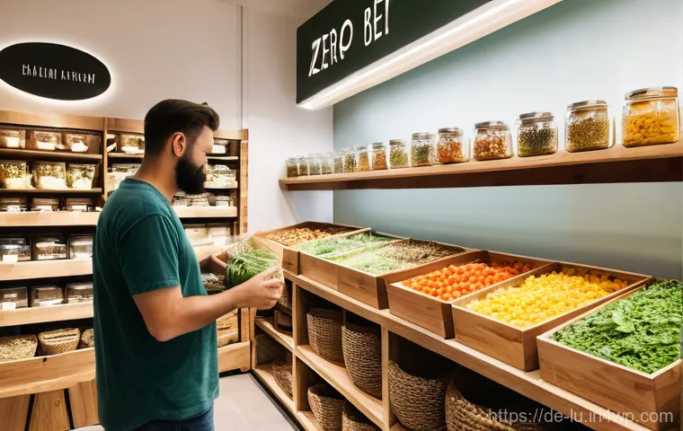 제로웨이스트 현황 및 개선 방안 - **Prompt 1: A Bustling German Zero-Waste Bulk Store**
    A vibrant, sun-drenched scene inside a mod...