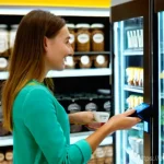 제로웨이스트 패키징 디자인 트렌드 - **Prompt:** A vibrant and modern German supermarket aisle featuring a prominent "Unverpackt" (unpack...