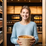 제로웨이스트와 사회적 영향 투자 - **Prompt:** A vibrant, sun-drenched scene inside a modern "Unverpackt-Laden" (zero-waste store) in a...