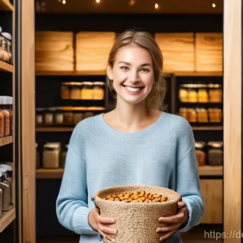 제로웨이스트와 사회적 영향 투자 - **Prompt:** A vibrant, sun-drenched scene inside a modern "Unverpackt-Laden" (zero-waste store) in a...