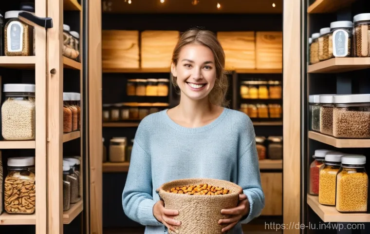 제로웨이스트와 사회적 영향 투자 - **Prompt:** A vibrant, sun-drenched scene inside a modern "Unverpackt-Laden" (zero-waste store) in a...