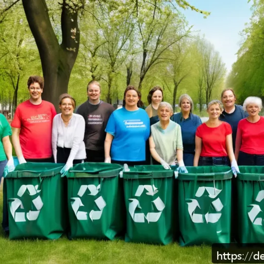제로웨이스트를 위한 지역 사회 참여 방법 - A lively neighborhood clean-up event in a German urban park during springtime, with diverse groups o...