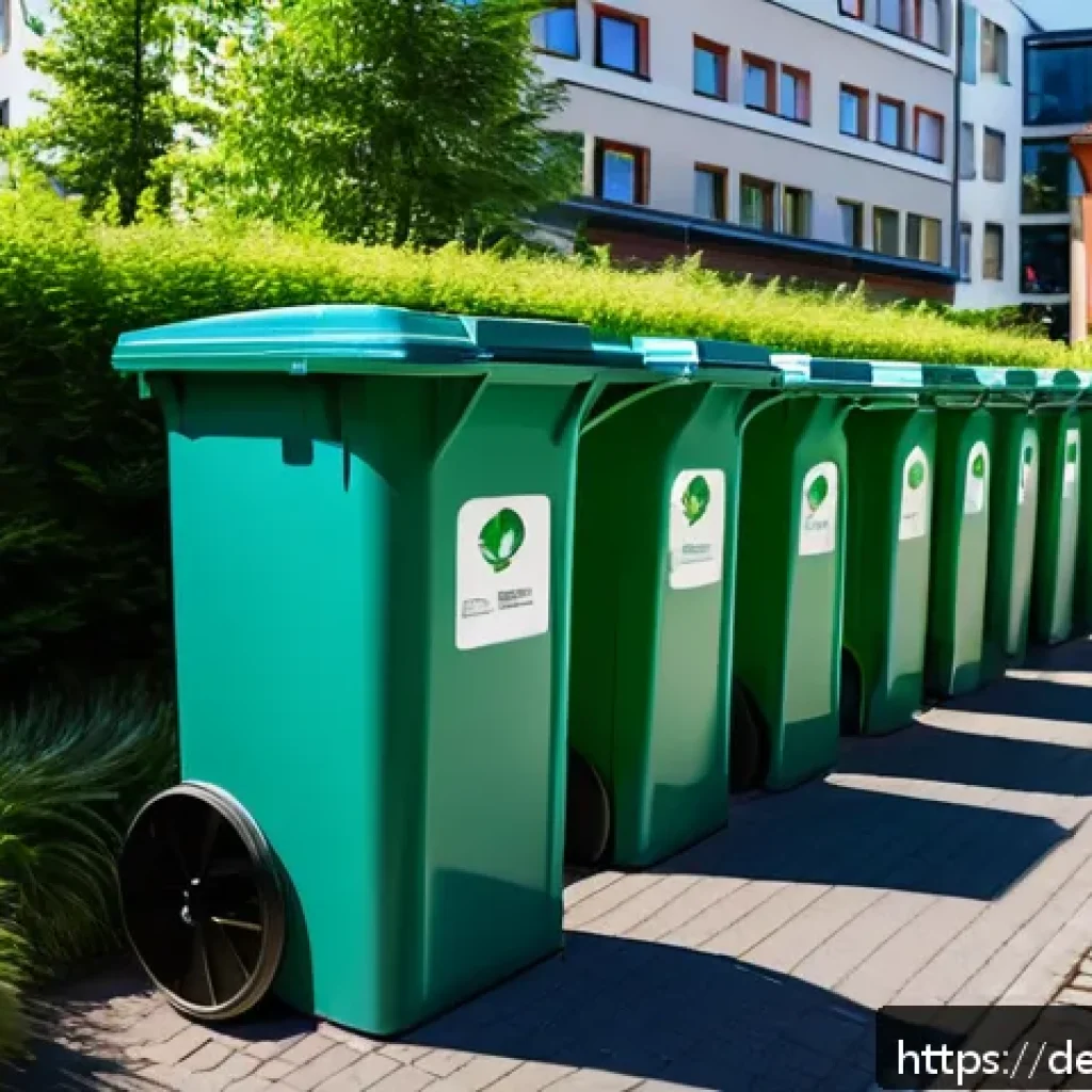제로웨이스트와 도시 계획의 융합 - A vibrant urban neighborhood in Freiburg featuring decentralized waste collection stations: small, m...