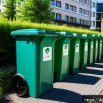제로웨이스트와 도시 계획의 융합 - A vibrant urban neighborhood in Freiburg featuring decentralized waste collection stations: small, m...
