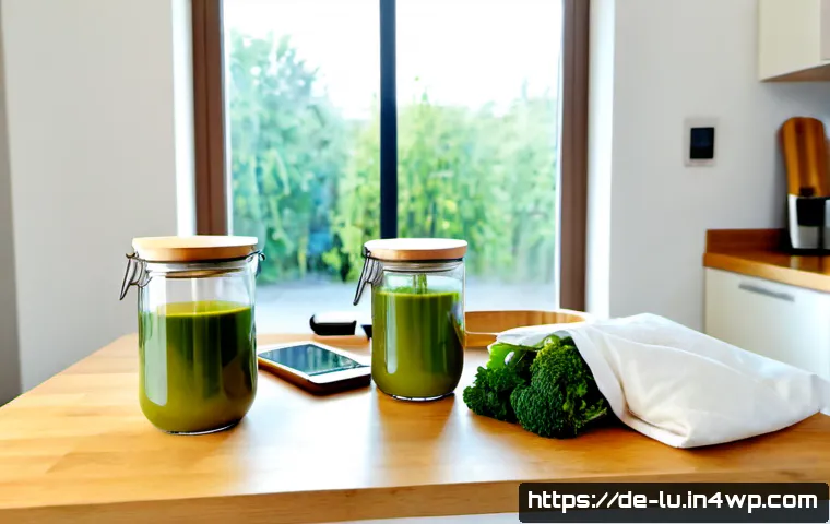 Home 17 제로웨이스트 생활을 위한 앱 및 도구 - Photorealistic bright German apartment kitchen, a reusable glass jar, cotton produce bags filled wit...