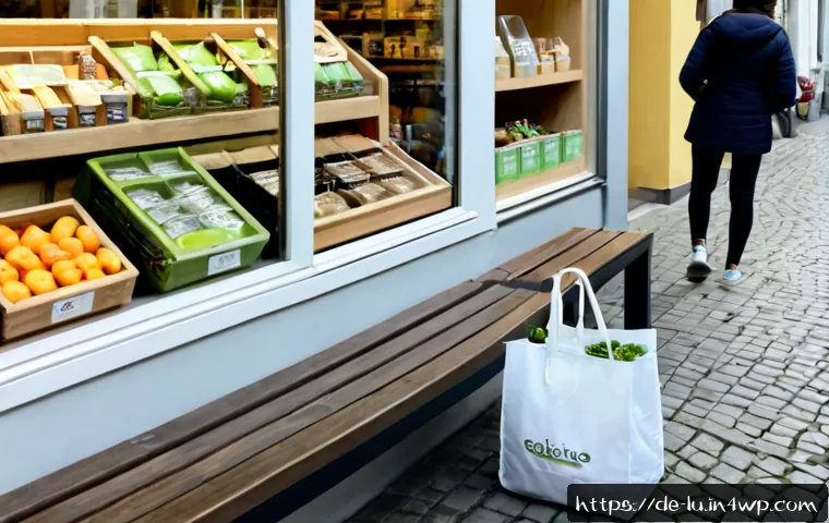 제로웨이스트 시장의 경쟁력 분석 - Photorealistic competitive zero-waste retail scene in a modern German city, two neighboring independ...